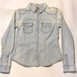 Vintage H&M Divided Denim Button Down With Washed Out Sleeves Sz Small.